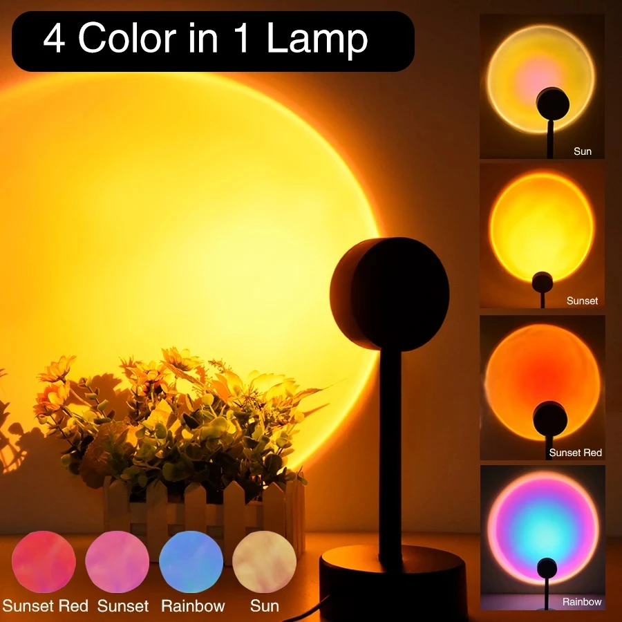 Led Sunset Lamp Romantic Home Projector Night Light For Living Room Bedroom Decor Table Tiktok Selfie Sunset Projection Lamp