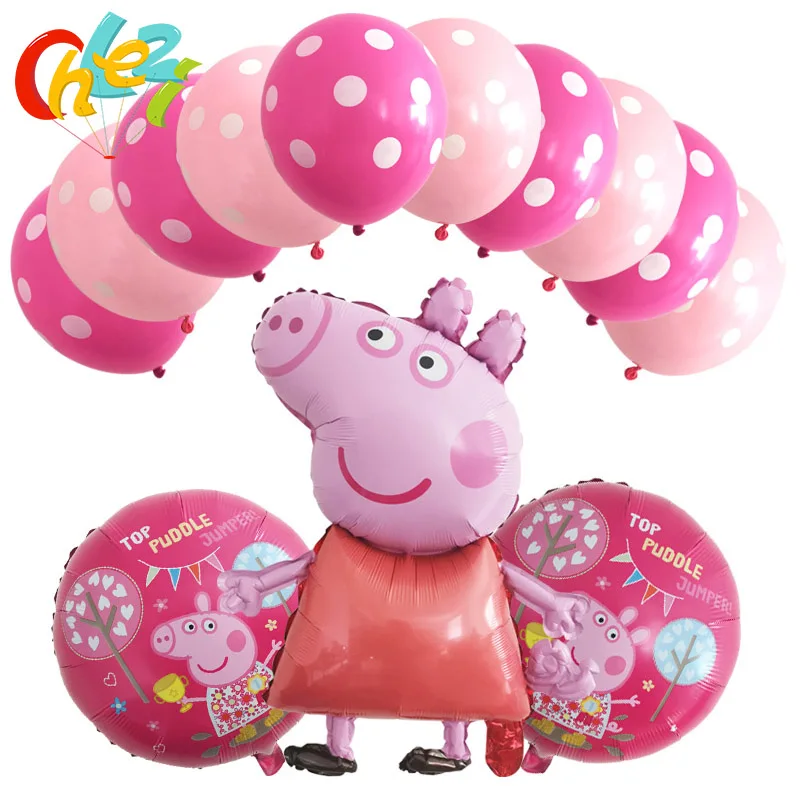 13 шт. PEPPAPIG Фольга воздушные шары Детский наряд для дня Рождения вечерние украшения Дети шары Для мальчиков и девочек душ гелия точка латексные воздушные шарики, детские игрушки
