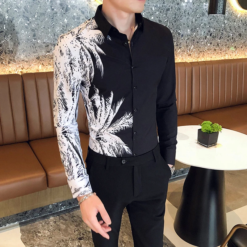 Рубашка мужская приталенная с длинным рукавом модная повседневная Уличная