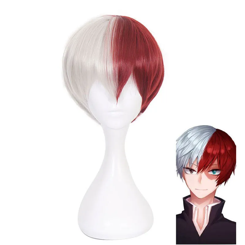 Joy&ampluck My Hero Academia Shoto Todoroki Cosplay Wig Short Synthetic Costume Half Red and White Color for Part |