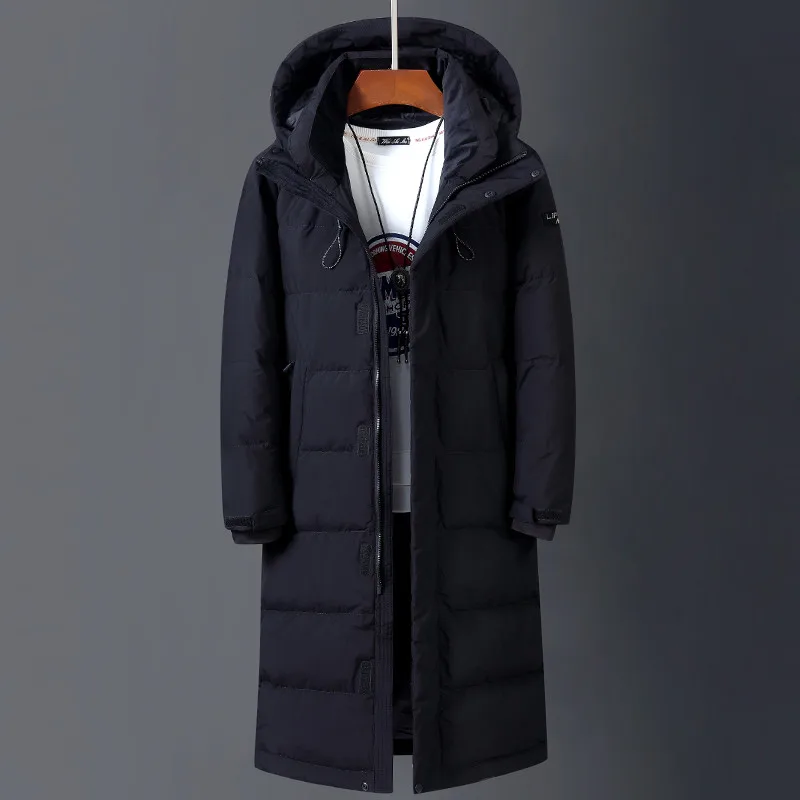 Русская зимняя Толстая Теплая мужская длинная куртка с капюшоном на белом утином