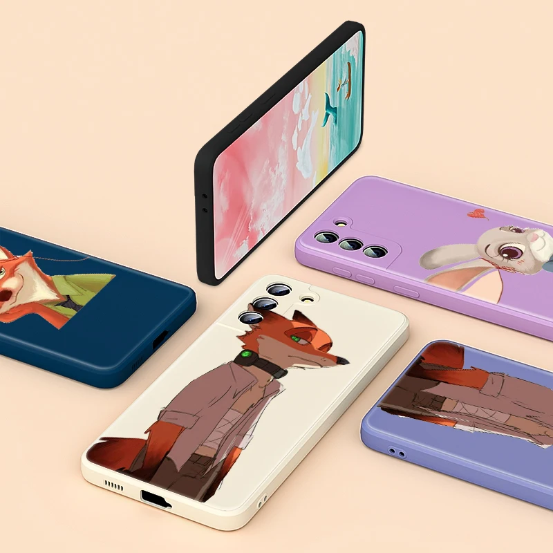 

For Samsung Galaxy Note 20 10 S21 S20 FE S10 Ultra Plus Lite Pro 5G Zootopia Red Fox Liquid Silicone Soft Phone Case