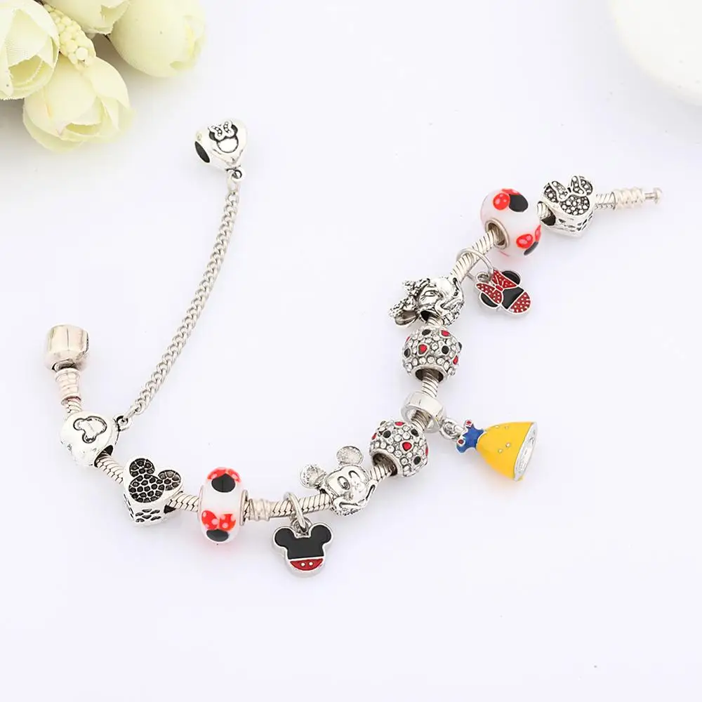 Желтый Шарм-браслет принцессы с подвеской браслет красной эмалью Микки Минни