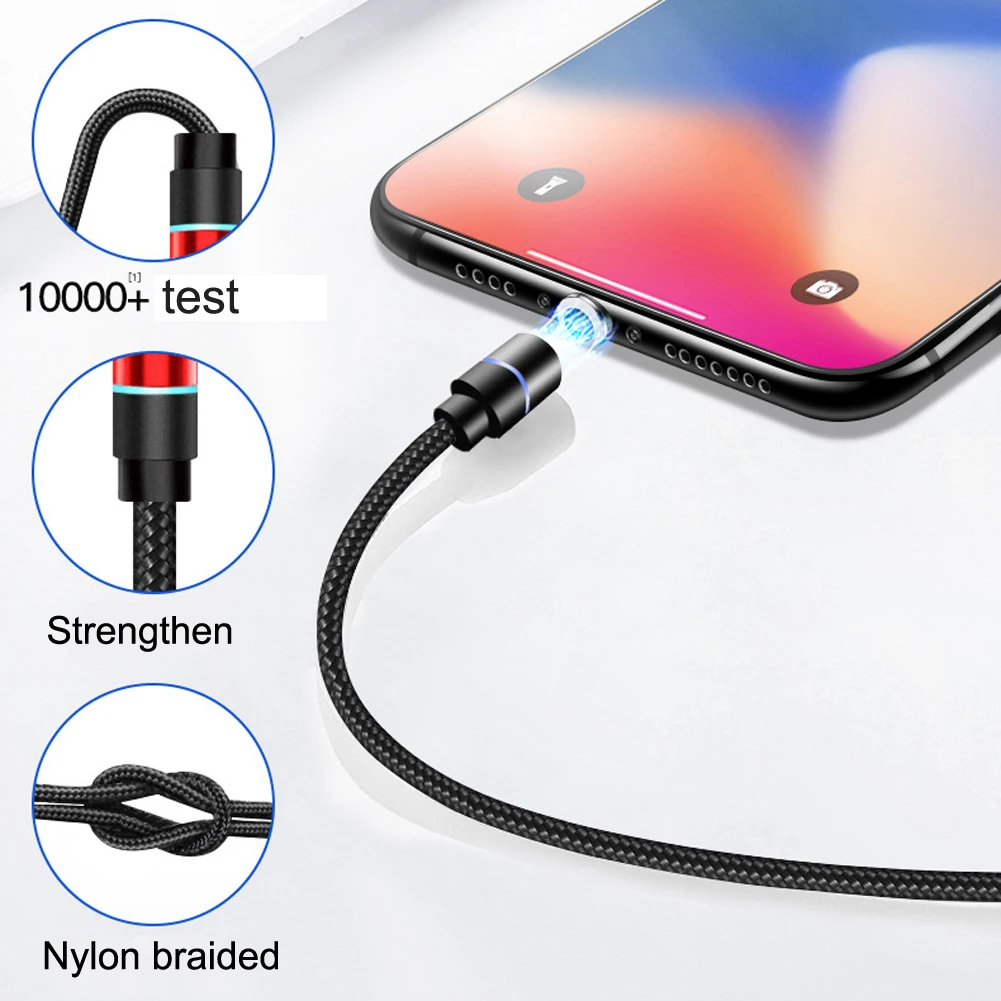 Для iPhone huawei samsung светодиодный 360 ° поворот круглый Сильный магнитный Тип C Micro USB
