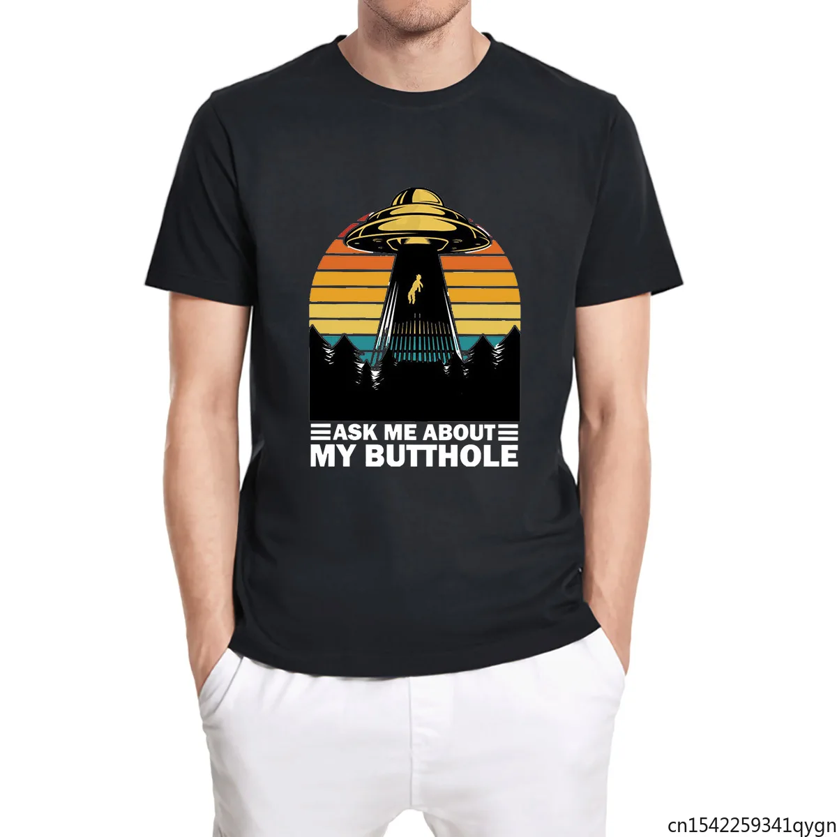 

Men's T Shirt Tops Ask Me about My Butthole Funny UFO Alien Abduction Vintage Unisex Short Sleeve Sweatshirt Cartoons Tee