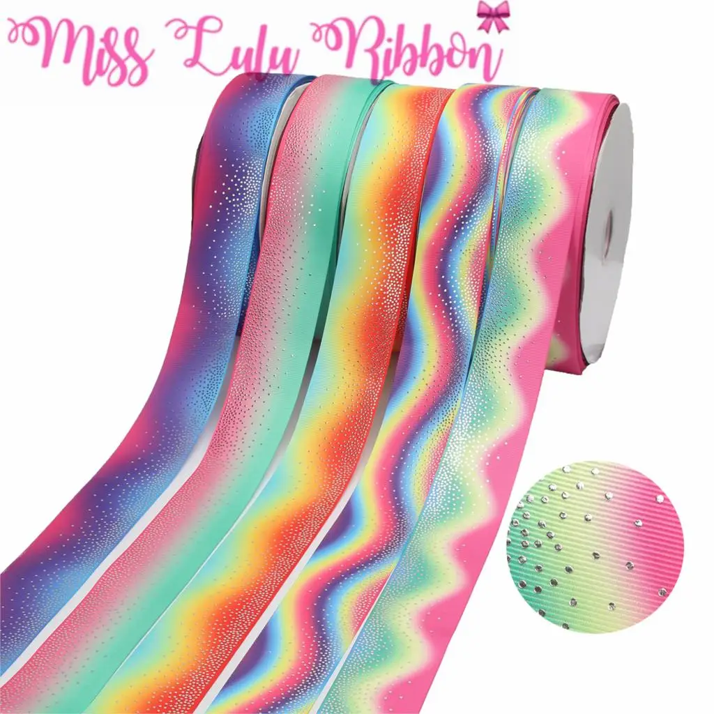 2 &quot50 мм в мелкий горошек серебро Фольга градиент цвета радуги Корсажная Лента
