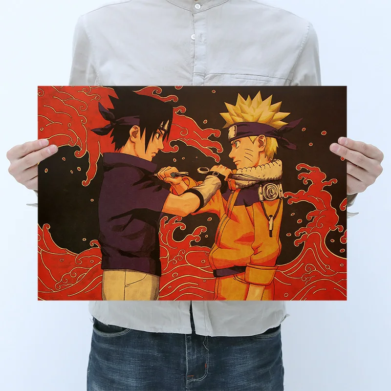 

Uchiha Sasuke And Uzumaki Ninja Creative Novelty Comics Retro Kraft Paper Poster Home Nostalgic Art Decor Painting Wall Stickers