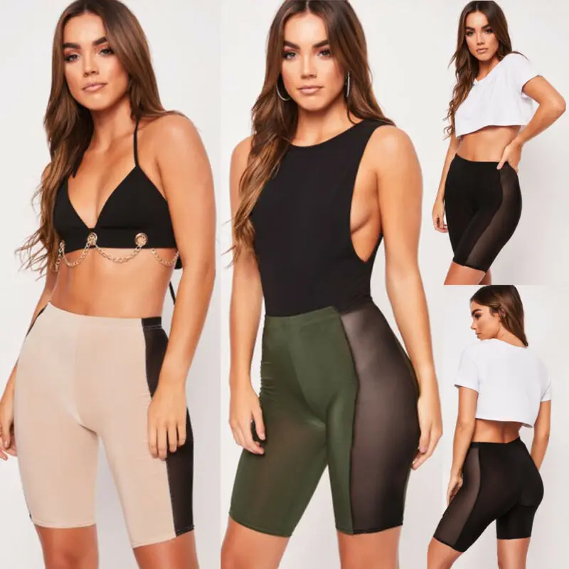 Женские облегающие шорты с сеткой повседневные для активного отдыха S XL лето