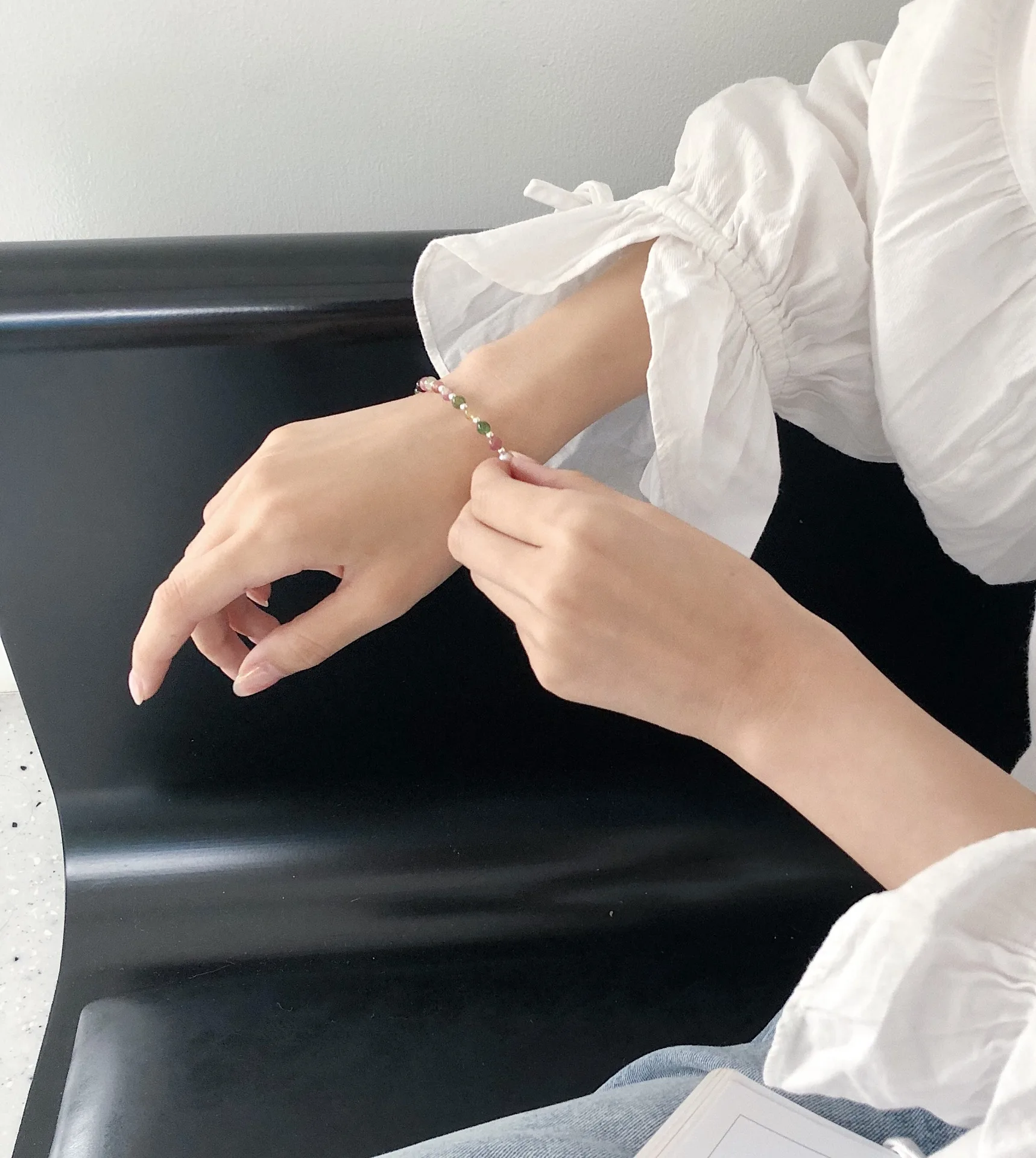 Натуральный турмалиновый серебряный браслет с бусинами украшение простой 925