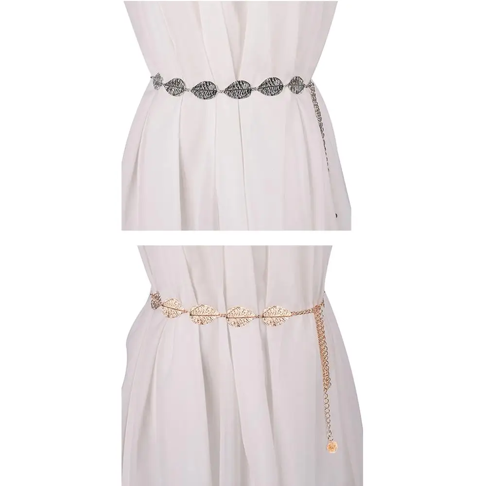 Позолоченный металлический пояс с серебряными листьями для женщин украшение