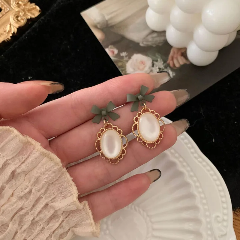 

Opal Natural Stone Pendant Earrings Ladies Bowknot Long Tassel Dangle Earrings Party Wedding Earring Jewelry