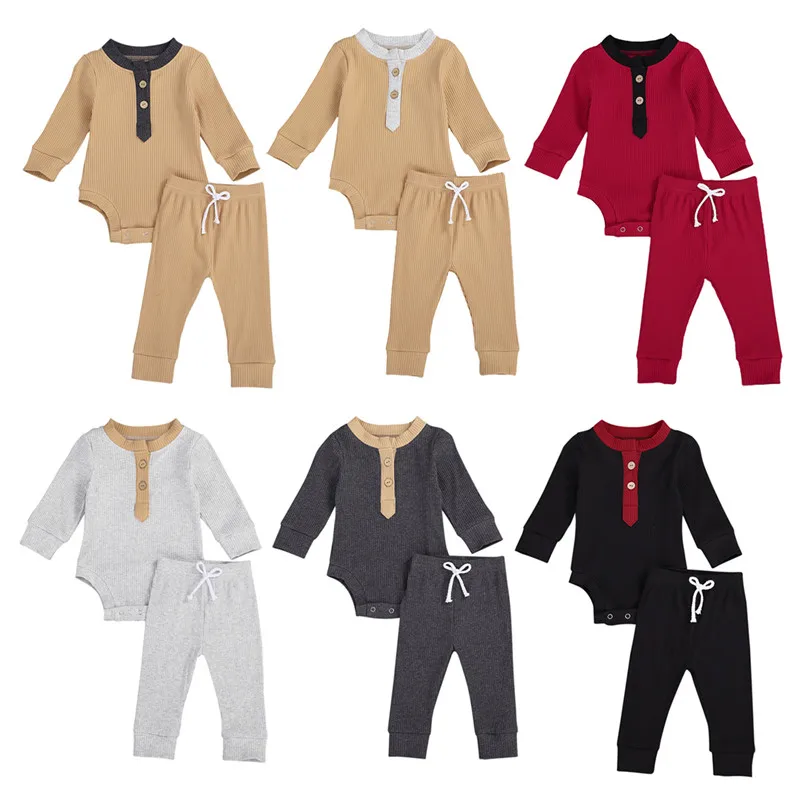 

2 Pieces Baby Suit Set, Fashionable Round Neck Long Sleeve Baby Romper and Trousers for Kids