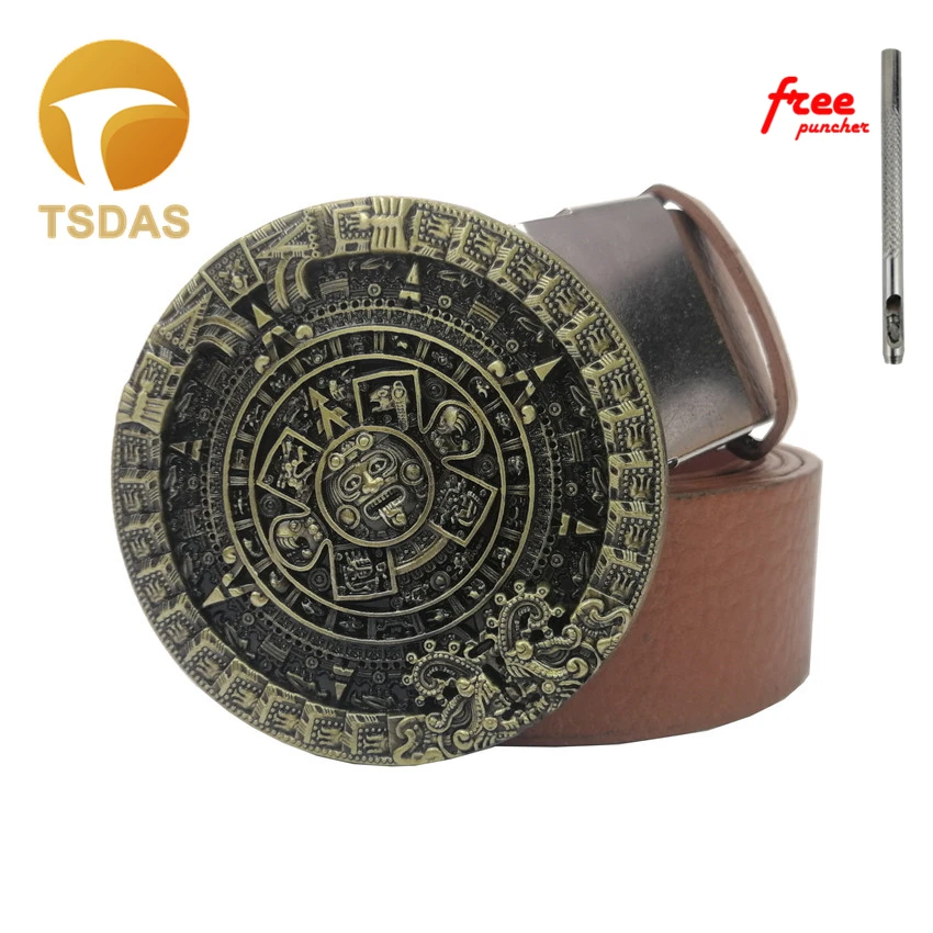 New Aztec Calendar Men's Metal Belt Buckle With Leather Round Cowboy Jeans accessories | Дом и сад