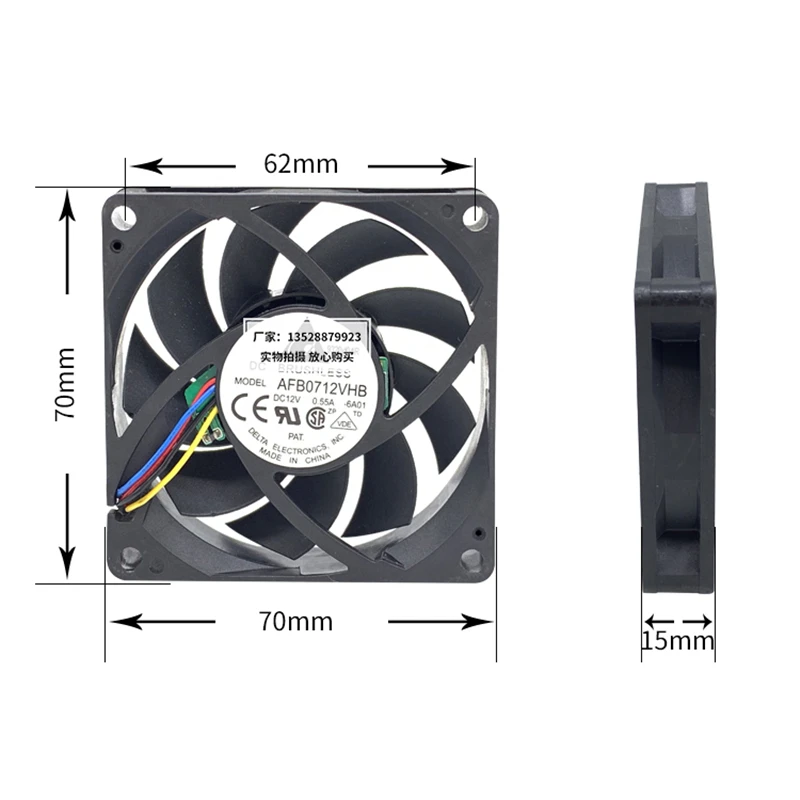 Оригинальный Delta 7 см AFB0712VHB DC12V 0.55A PWM автоматический контроль температуры