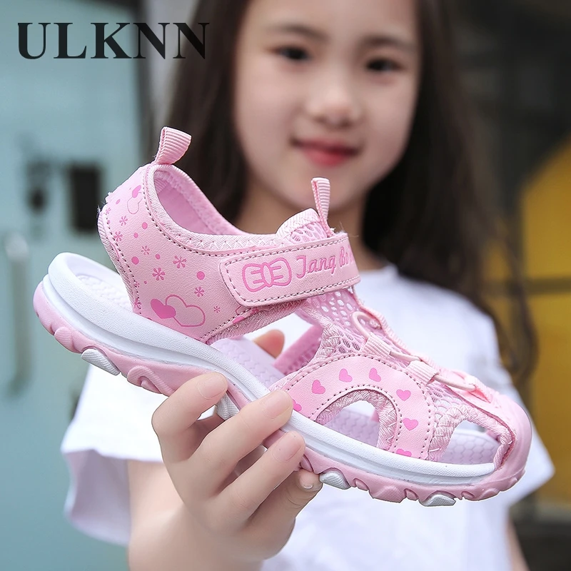 

Purple Sandals For Girls Summer Children's Princess Cute Sandals Closed-Toe Sports Kids Beach Shoes Baby Soft Size 27-37