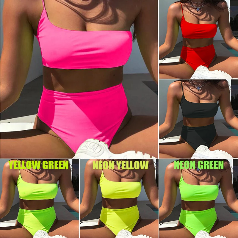 Бикини с завышенной талией In X неоновый купальник 2020 года женский на одно плечо
