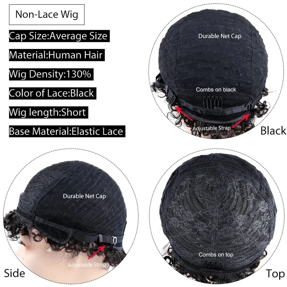 

Short Wig Afro Kinky Curly Wig Brazilian Remy Human Hair Short Wigs For Women Black Color Wig