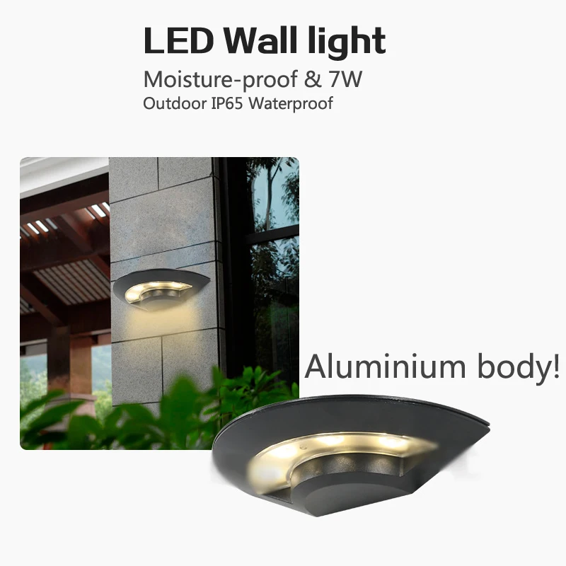 7W LED Wall light lamps Outdoor wall waterproof Balcony lighting IP65 fashion desigen aluminium body