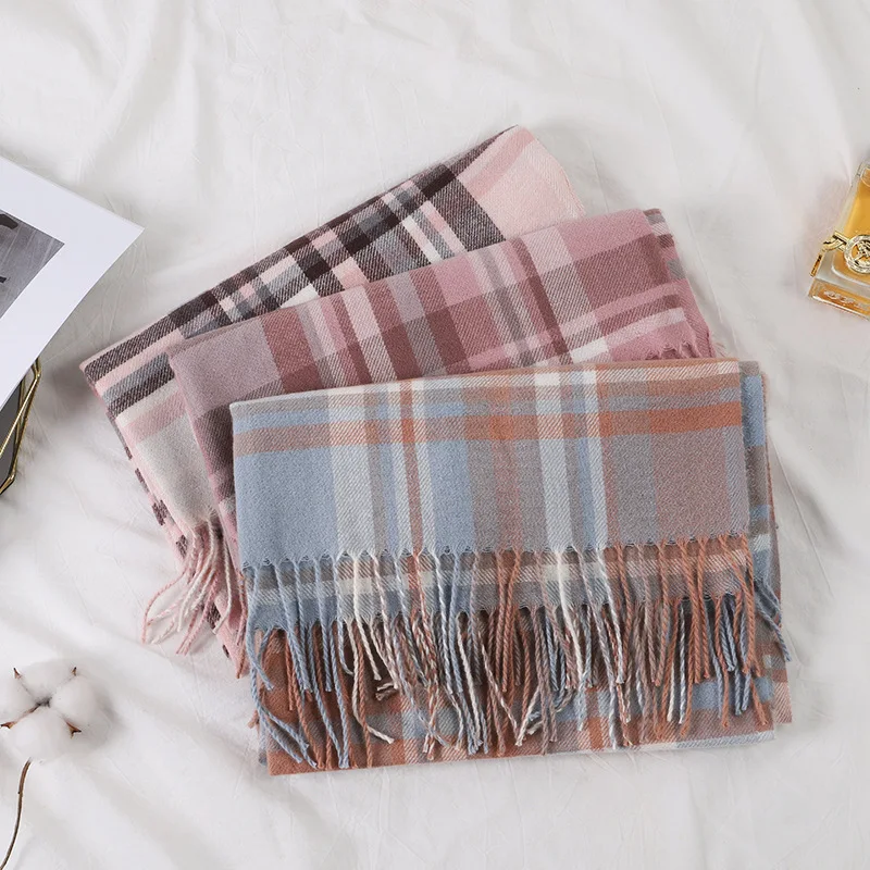

Plaid Cashmere Scarf Women Warm Shawls And Wraps Bufanda Thick Blanket Winter Ladies Pashmina Elegant Hijab Fashion Neckerchief