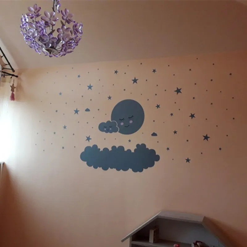 Луной и звездами Наклейка на стену облако стикер детской s для комнаты Decal девушки