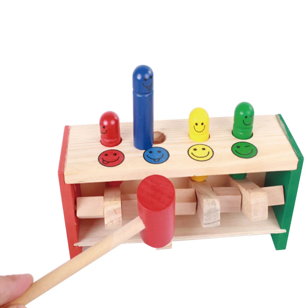 Детский деревянный молоток игрушки с молотком красочная улыбка колышки игра