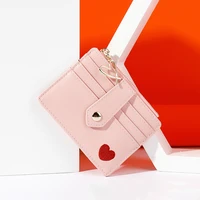 love heart design pu leather for women standard short wallet girls zipper coin purse key wallets for female daily clutch purse