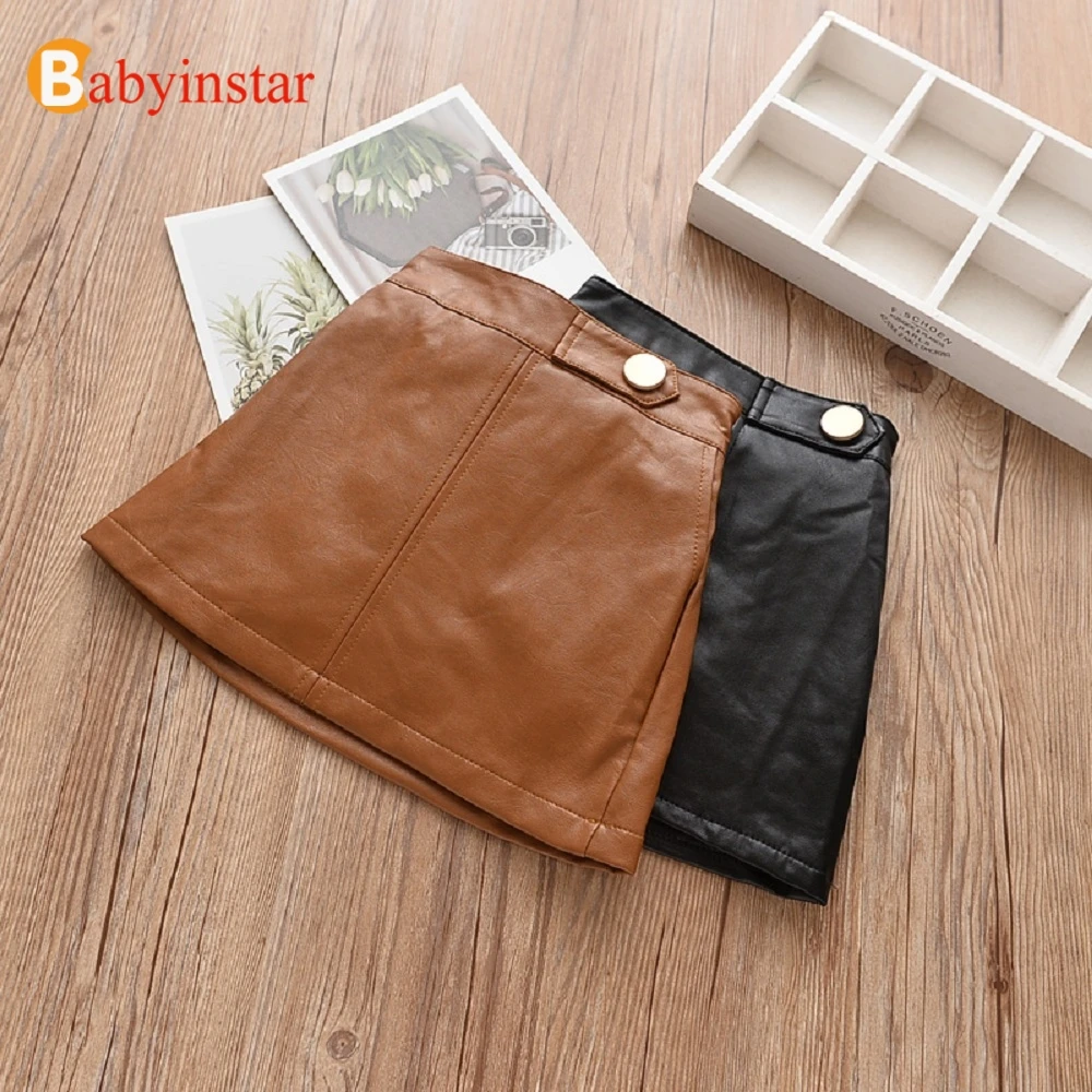 

Babyinstar 2020 Новое поступление, юбка для девочек, однотонная кожаная юбка с оборками, детская одежда, повседневные юбки из искусственной кожи дл...
