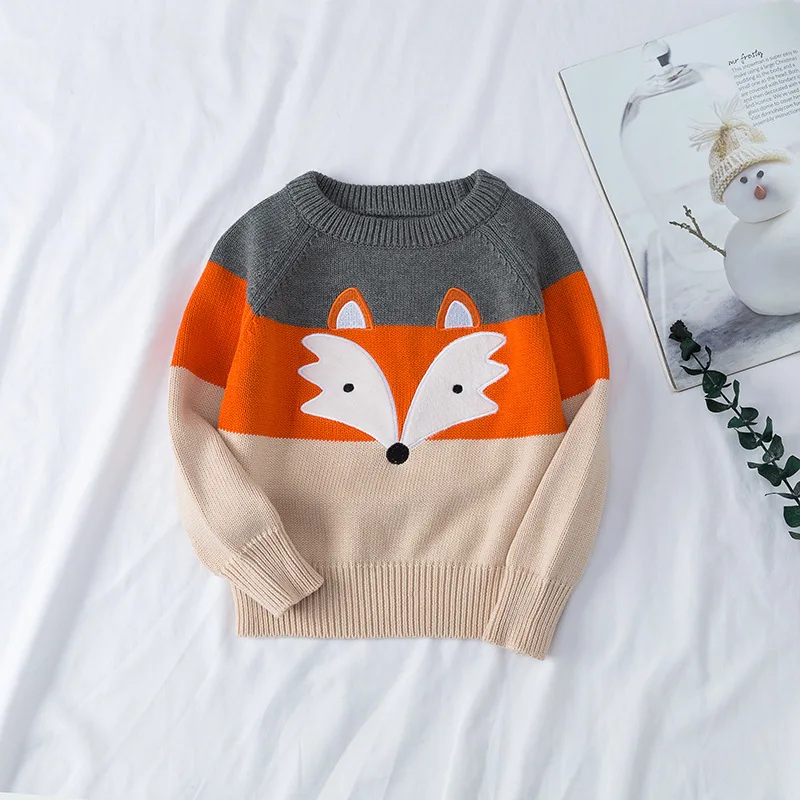 

Winter Thick Warm Kids Pullover Knitted Boys Sweaters Cartoon Fox Baby Boys Clothes Snow Children's Clothing Kids Sweaters