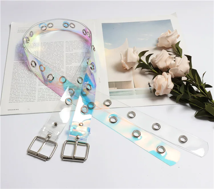 WKOUD EAM 2020 Новая металлическая пряжка ПВХ прозрачный волшебный цвет корсет пояс