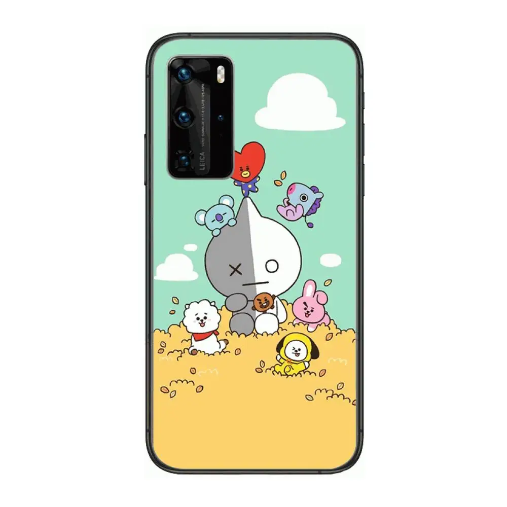 

Luxury Cartoon Cute BT21 Phone Case For Huawei P 40 30 20 10 9 8 Lite E Pro Plus Black Etui Coque Painting Hoesjes comic fashio