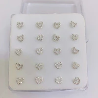 20pcs minimalist tiny cz zircon heart nose studs rings gold plated 18k over copper dainty sweet love nose piercing body jewelry