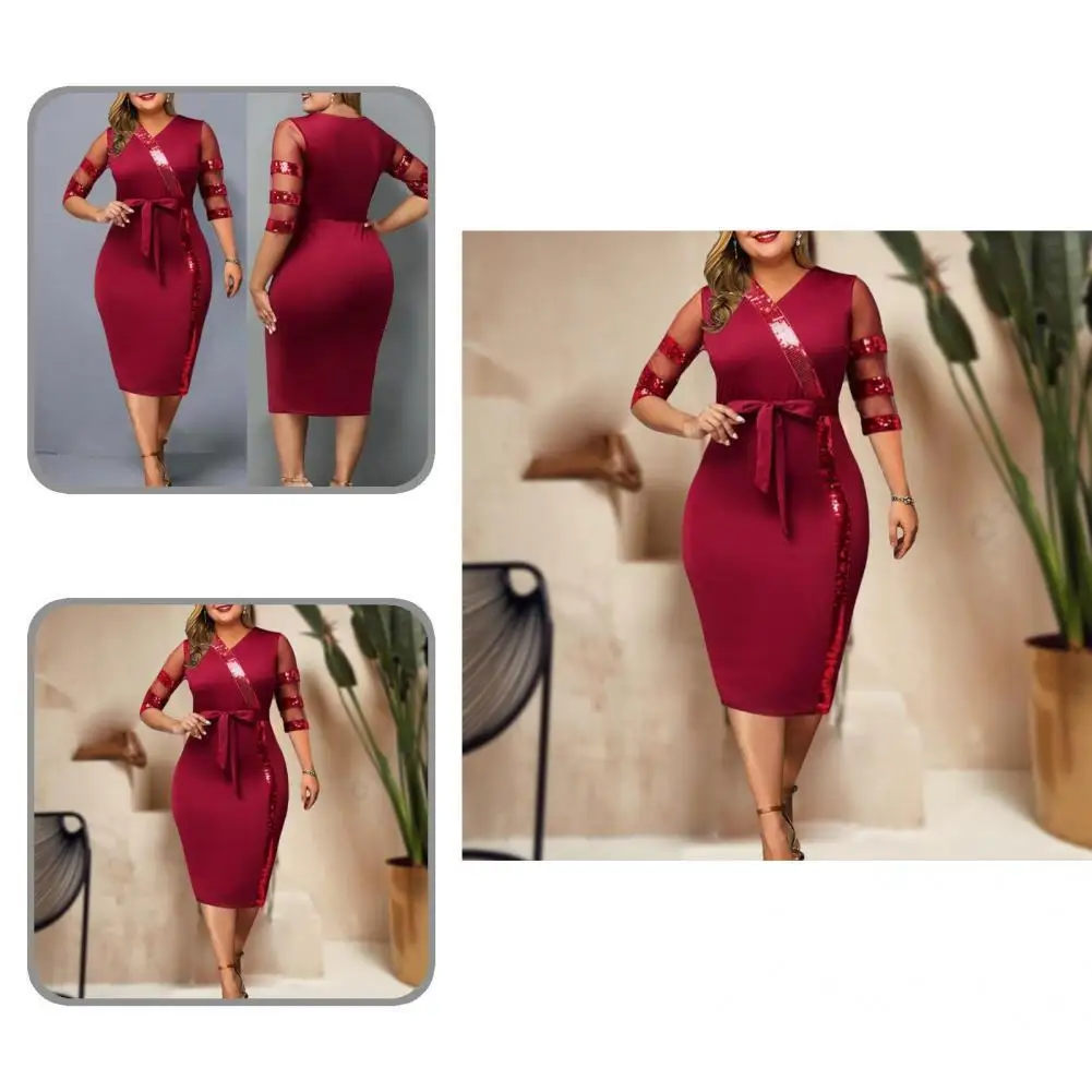 

Half Sleeve Great Patchwork Sheath Dress Tight Banquet Dress Solid Color