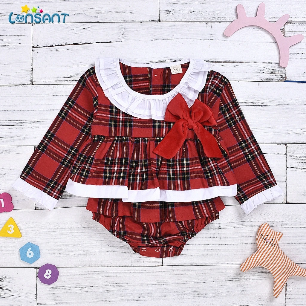 Рождественское боди для новорожденных девочек мальчиков красная клетчатая