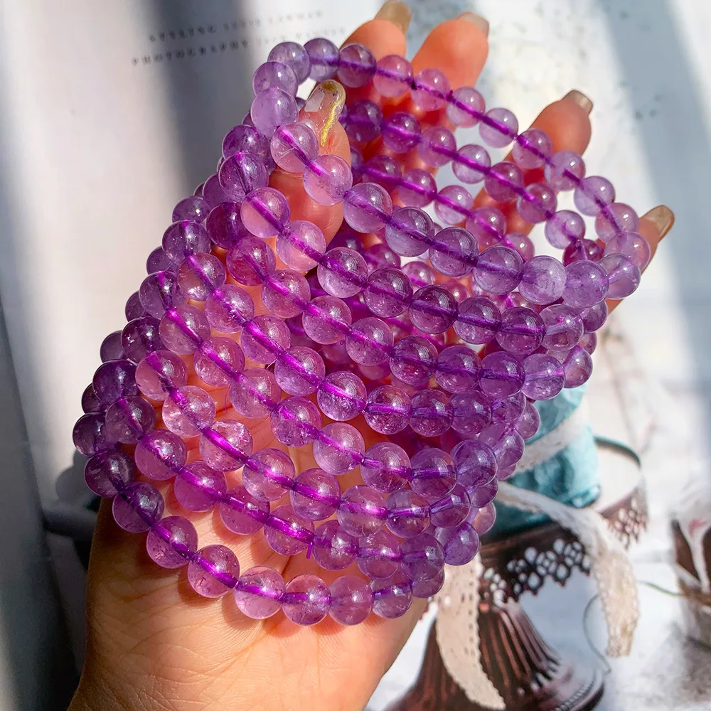 

Natural Lavender Amethyst Quartz Purple Bracelet 8mm Clear Round Beads Women Men Stretch Bracelet Cube Amethyst Stone AAAAA