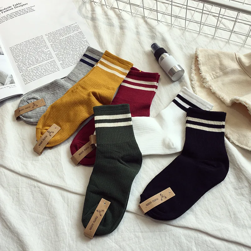 Забавные милые хлопковые свободные полосатые носки для девочек средней школы в