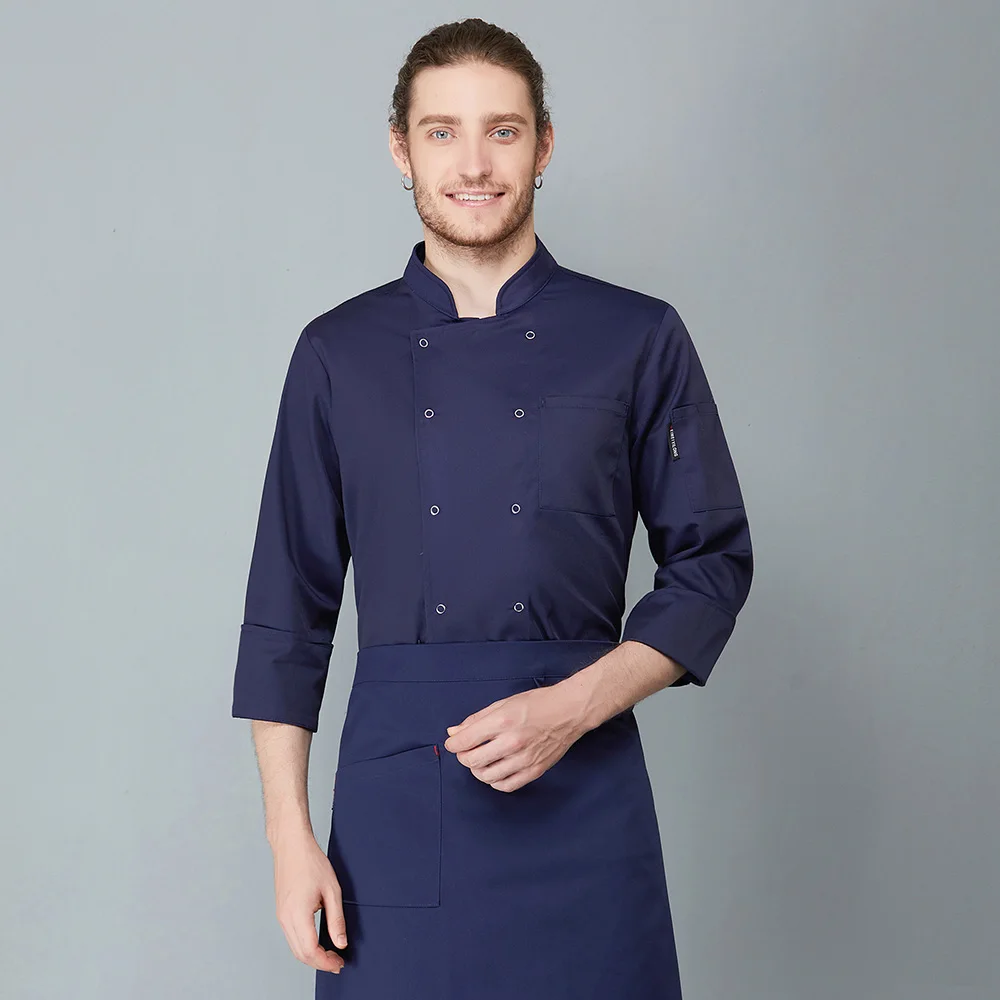 Куртка поварская с длинными рукавами, униформа для повара отеля, ресторана, кухни, Поварская рубашка, официантка, рабочая одежда официанта - Цвет: Синий