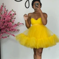 strapless little yellow tulle party dresses sexy fashion womens high street dress for photoshoot ball gown tutu dress gowns