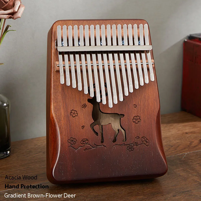 

Retro Single Board Thumb Piano 17 Keys Kalimba Piano With EVA Box Mini Finger Piano Kalimba Mahogany Acacia Wood Crane Deer