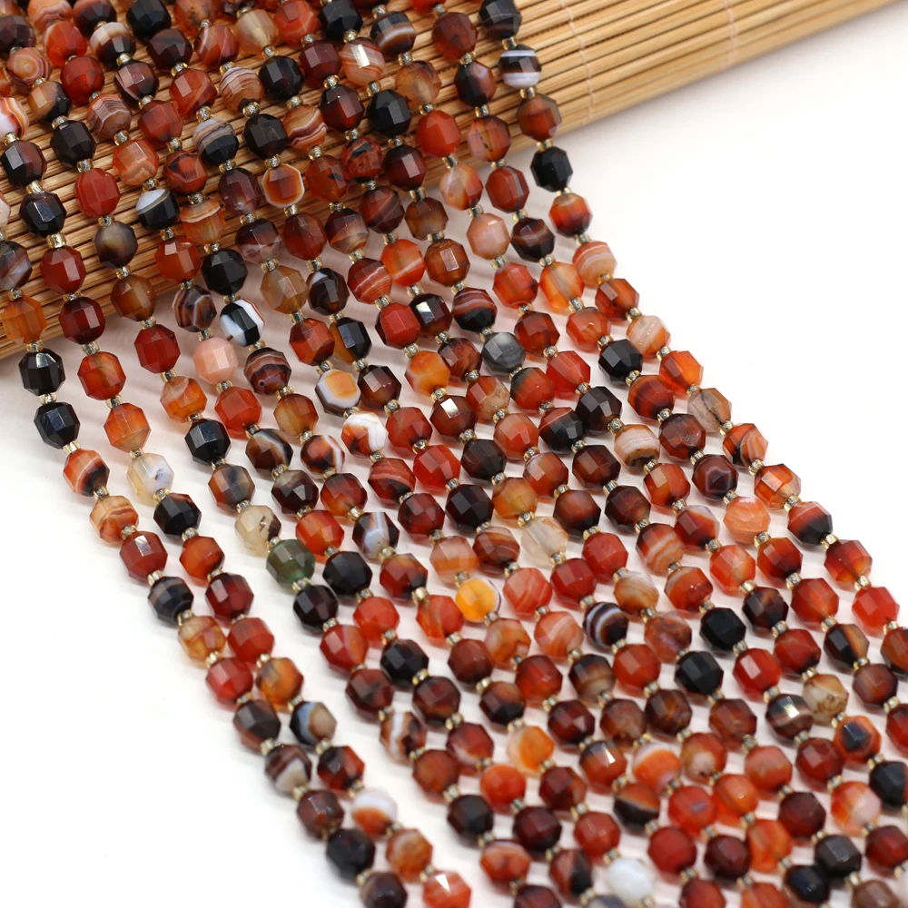 

100% Natural Red Striped Agates Stone Faceted Round 6mm Beaded For Jewelry Making DIY Bracelets Accessories Charm Gift 36CM