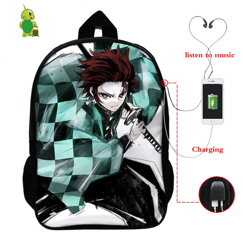 15 Demon Slayer: Kimetsu No Yaiba рюкзак USB зарядка Рюкзак для ноутбука аниме школьные сумки для подростков мальчик девочка путешествия рюкзак - Цвет: 15