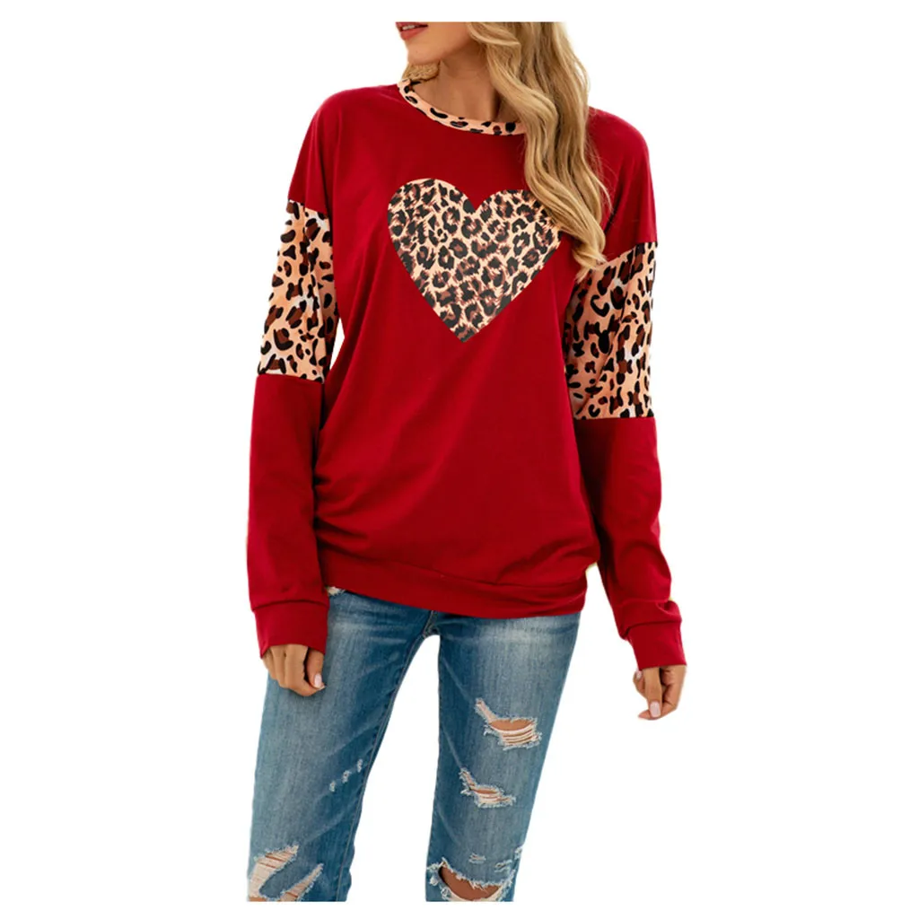 Women's Sweatshirt Heart Print Autumn Spring Casual Thin Hodies Women O-Neck Long Sleeve Pullover Tunic Tops Moletom Female #83 | Женская
