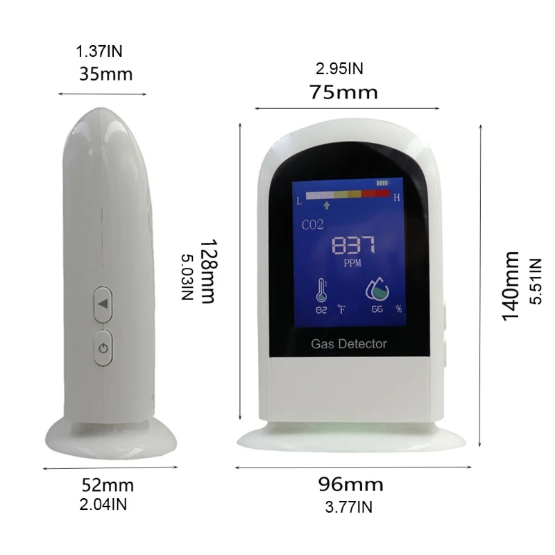 

3-in-1 Carbon Dioxide Air Quality Monitor with Temperature and Humidity Display Multipurpose Portable CO2 Meter Tester Home Impr