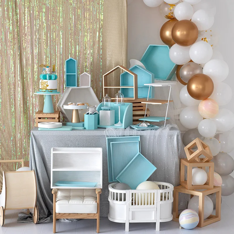 Деревянные декоративные стеллажи белые и синие серии подставки для десертов