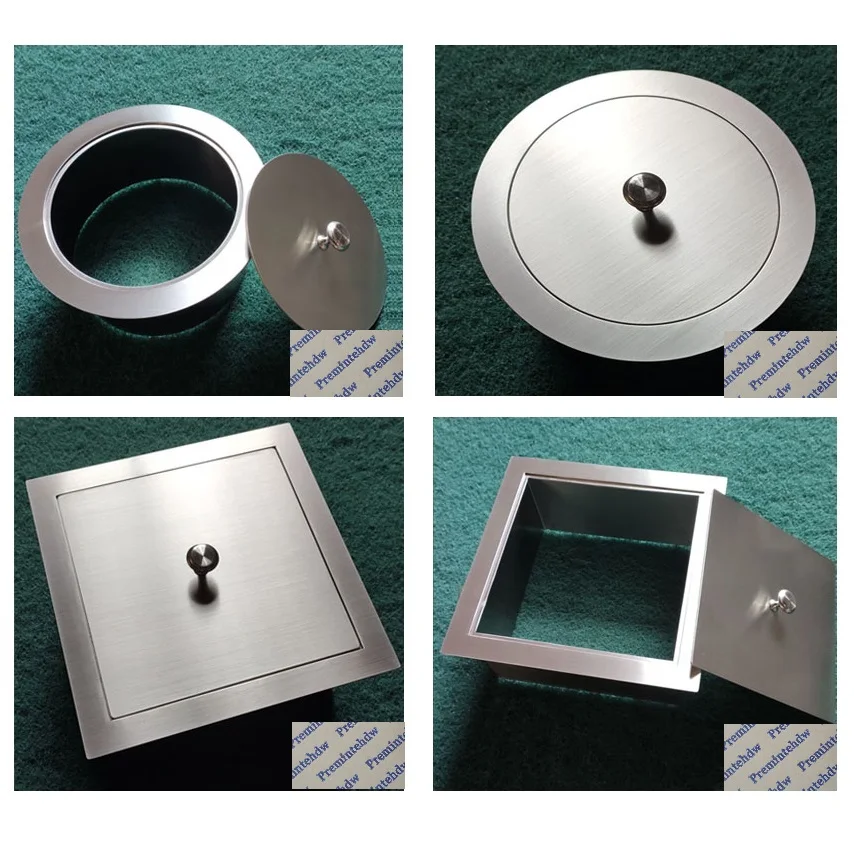304 Stainless Steel Round Square Countertop Working Top Flush Built-in Waste Trash Chute Grommet With Lid Cover