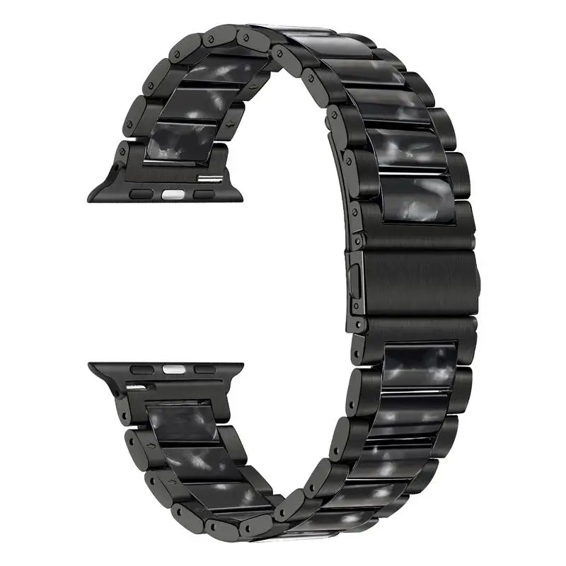 Для женщин Смола+ Нержавеющая сталь ремешок для наручных часов Apple Watch, версии наручных часов iWatch, 5, 4, 3, 2, 1, 44/40/42/38 мм браслет на запястье с металлическим браслетом, женский браслет - Цвет ремешка: Black Gray