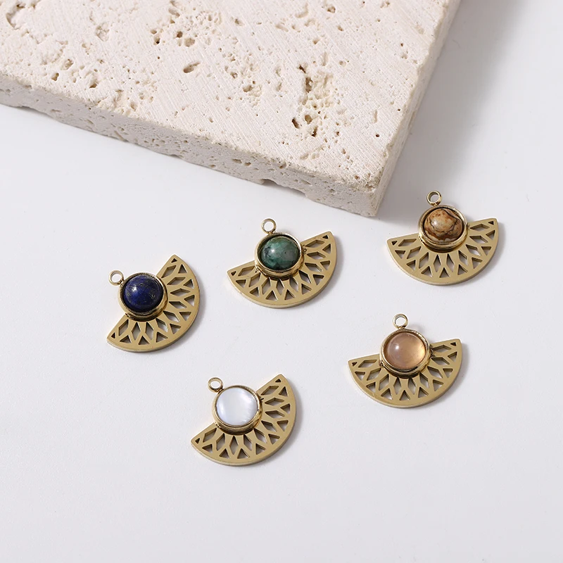 

5pcs Boho Natural Stone Stainless Steel Charms For Jewelry Making DIY Gold Pendants Bohemian Necklace Bracelet Earring Charm