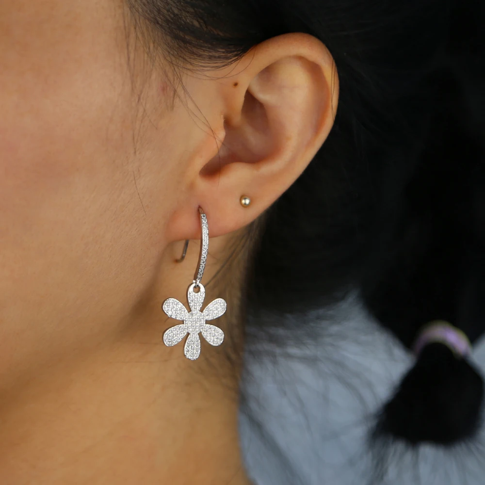 Микро паве ЧР цветок висячие серьги сверкающие Новое поступление ювелирные