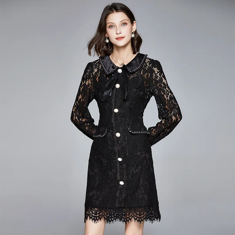 

women floral dresses 2020 summer black lace bowknot pearl full long casual sexy office work beach boho plus size dress elegant
