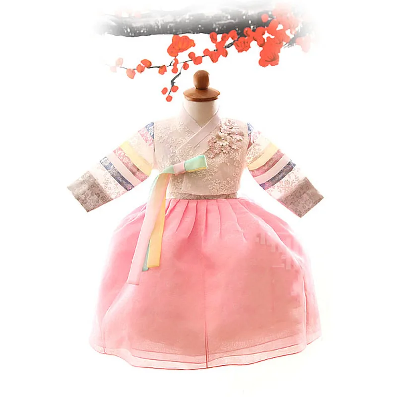 Платье с вышивкой ханбок для девочек Детский костюм в Корейском стиле длинными