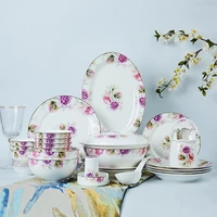 bowl and dish set 50 pieces of household tangshan ceramic utensils chopsticks bone china eating bowl and plate combination